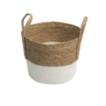 Straw 19x25cm White & Beige Basket With Handles