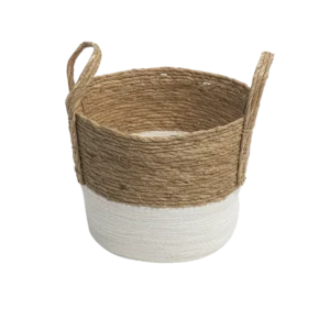 Straw 19x25cm White & Beige Basket With Handles