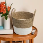 Straw 19x25cm White & Beige Basket With Handles1