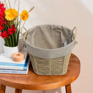 Straw 20x27cm Round Beige Basket with Handles1