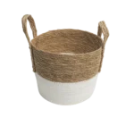 Straw 22x27cm White & Beige Basket With Handles