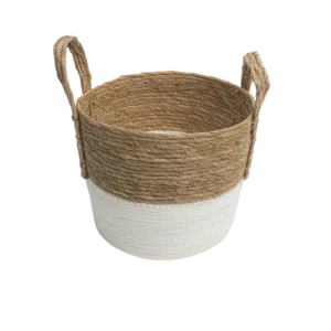 Straw 22x27cm White & Beige Basket With Handles