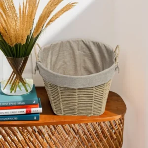 Straw 22x33cm Round Beige Basket with Handles1
