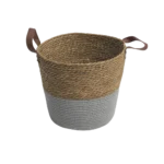 Straw 24x29cm Grey & Beige Basket With Handles