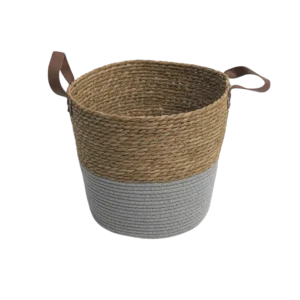 Straw 24x29cm Grey & Beige Basket With Handles