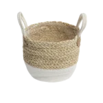 Straw 25x24cm White & Beige Basket With Handles