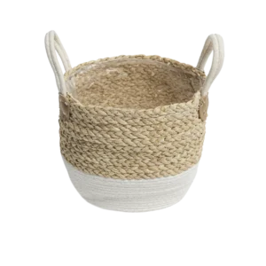 Straw 25x24cm White & Beige Basket With Handles