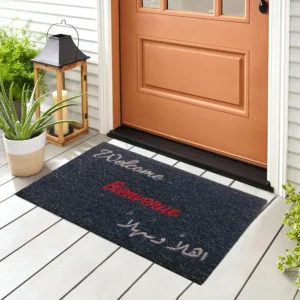 Three Language Words 75x45cm Black Straw Doormat1