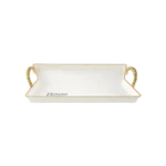 Trapezoidal Shaped 3 Pcs White with Gold Frame Trays Set