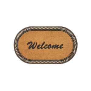 Welcome 75x45cm Oval Beige with Black Frame Straw Doormat