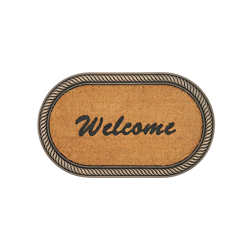 Welcome-75x45cm-Oval-Beige-with-Black-Frame-Straw-Doormat