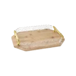 Wooden 2 Pcs Gold Handle and Ribbed Frame Trays Set