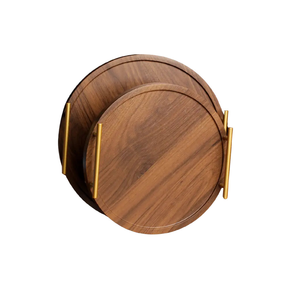 Wooden-2Pcs-Brown-Round-Trays-Set