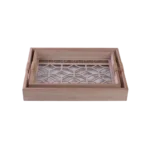 Wooden 2Pcs Geometric Pattern Trays Set