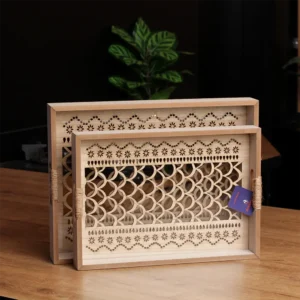 Wooden 2Pcs Moroccan Trellis Pattern Trays Set1