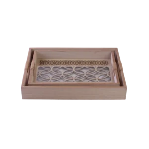 Wooden 2Pcs Quatrefoil Pattern Trays Set
