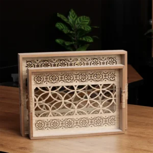 Wooden 2Pcs Quatrefoil Pattern Trays Set1