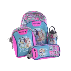 Bentley 4pcs Bluey Design Aqua & Fuchsia 2 Zippers Backpack Set