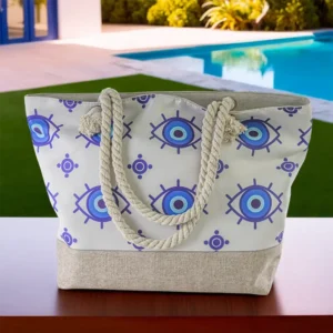 Blue Eye White & Beige Summer Bag with Handles1