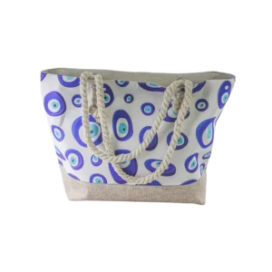 Blue eye white summer bag with handles