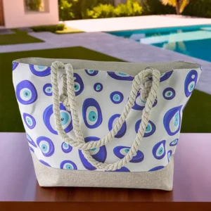 Blue Eye White Summer Bag with Handles1