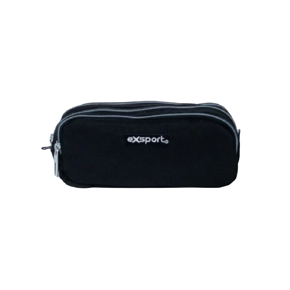 Exsport 2425511 black 3 zippers pencil case