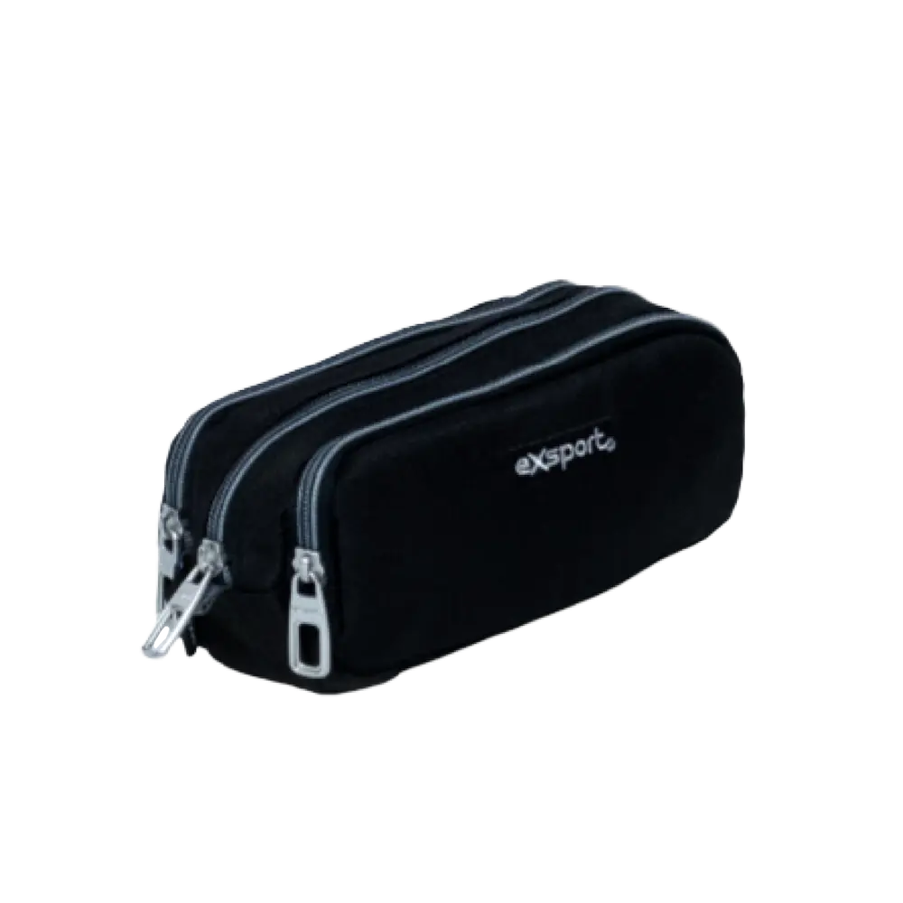 Exsport 2425511 black 3 zippers pencil case1