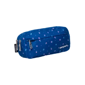 Exsport 2425916 Floral Design 2 Zippers Blue Pencil Case1