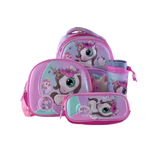 Genius 4Pcs Baby Unicorn Design Pink Backpack Set