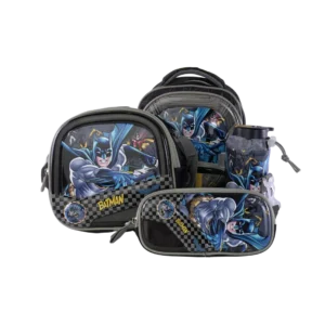 Genius 4Pcs Batman Design Black & Grey Backpack Set