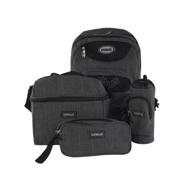 Genius 4pcs Dark Grey 5 Zippers Backpack Set