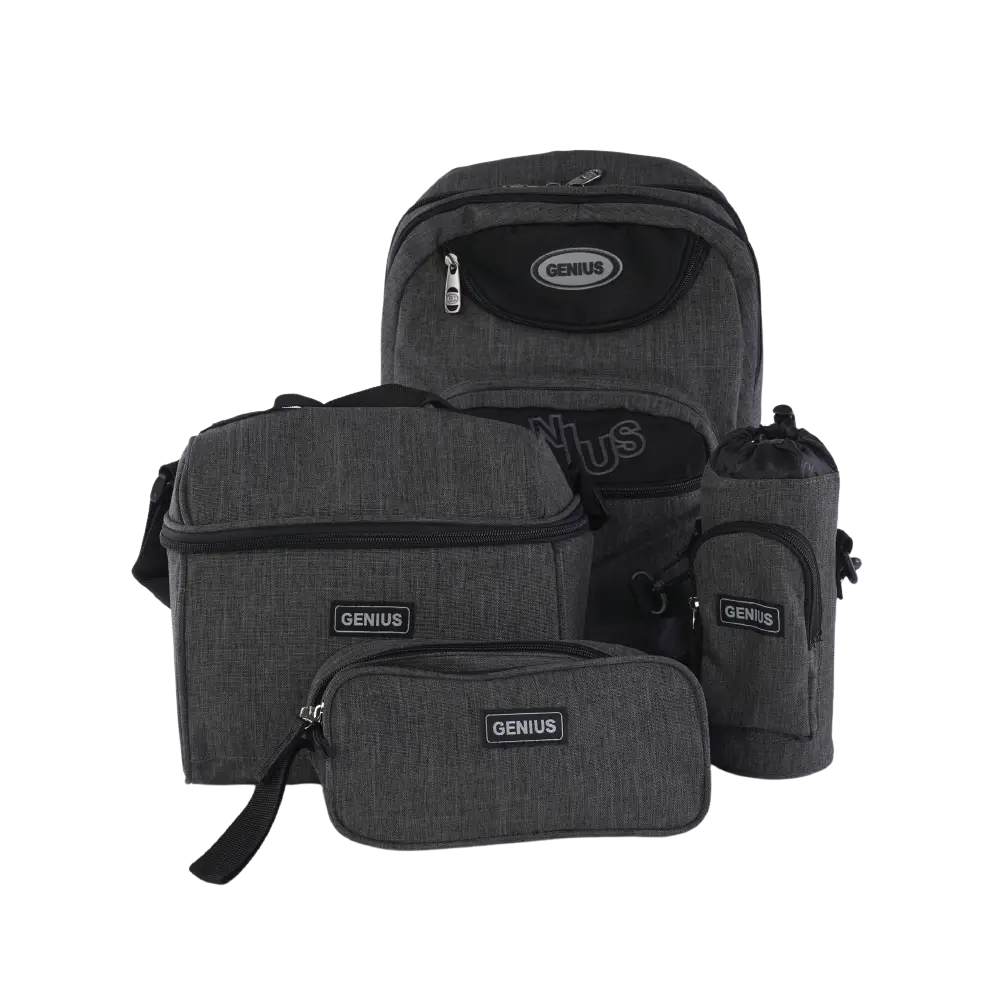 Genius 4pcs Dark Grey 5 Zippers Backpack Set