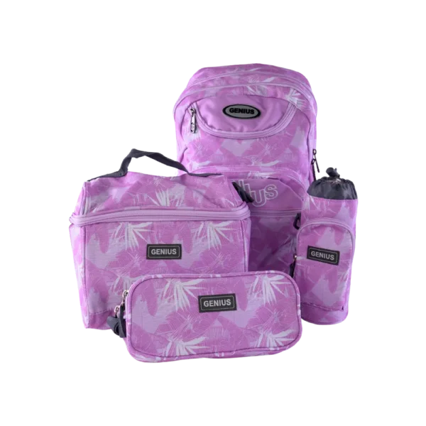 Genius 4pcs Feather Design Pink 5 Zippers Backpack Set