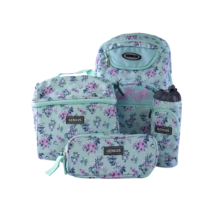 Genius 4pcs Flora Design Aqua 5 Zippers Backpack Set