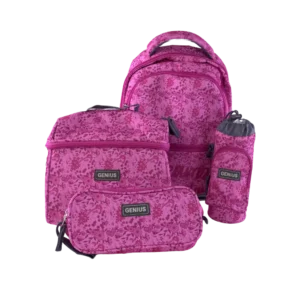 Genius 4pcs Flowers Design Magenta 5 Zippers Backpack Set