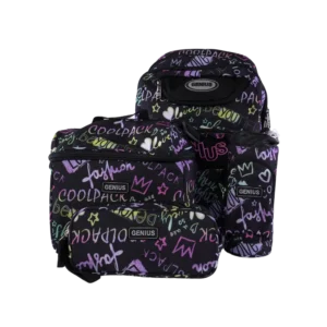 Genius 4pcs Graffiti Design Black 5 Zippers Backpack Set