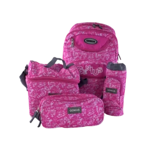 Genius 4pcs Graffiti Pattern Design Fuchsia 5 Zippers Backpack Set