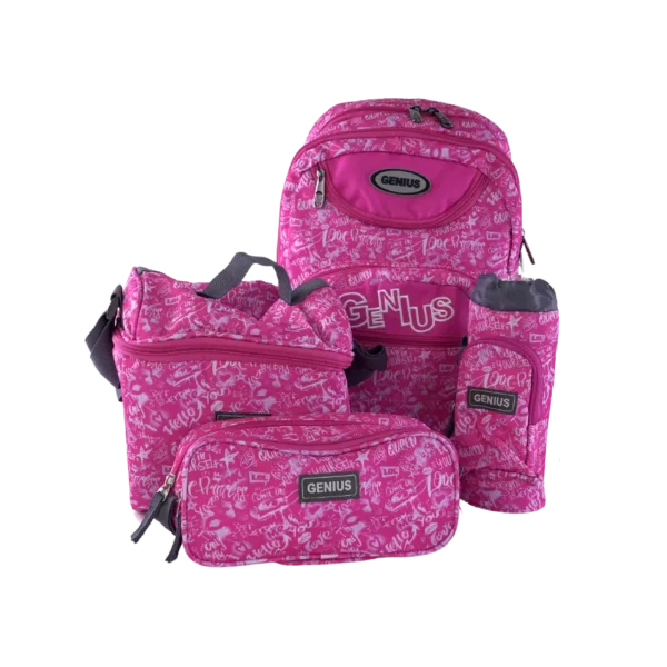 Genius 4pcs Graffiti Pattern Design Fuchsia 5 Zippers Backpack Set