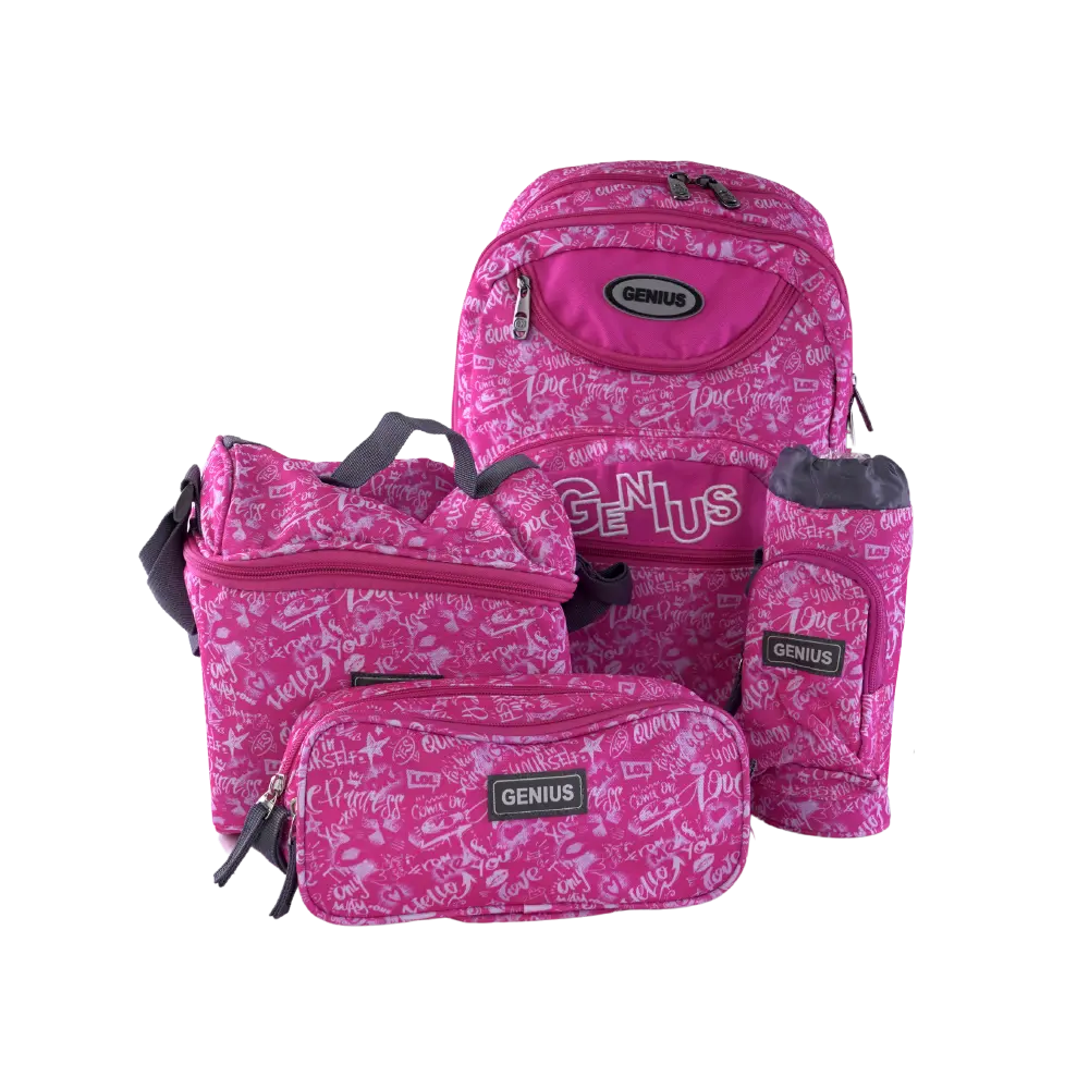 Genius 4pcs Graffiti Pattern Design Fuchsia 5 Zippers Backpack Set