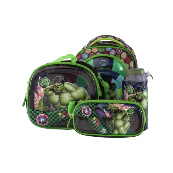 Genius 4pcs Hulk Design Black & Green Backpack Set