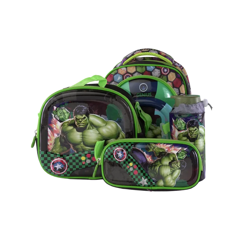 Genius 4pcs Hulk Design Black & Green Backpack Set