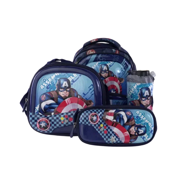 Genius 4pcs Iron Man Design Navy Blue Backpack Set