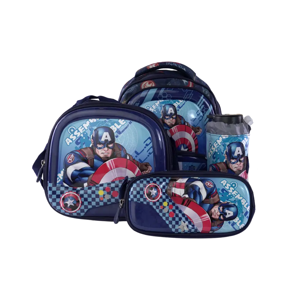 Genius 4pcs Iron Man Design Navy Blue Backpack Set