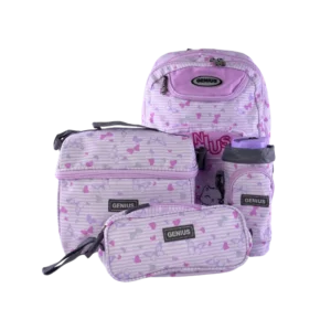 Genius 4pcs Kitty Design Pink 5 Zippers Backpack Set