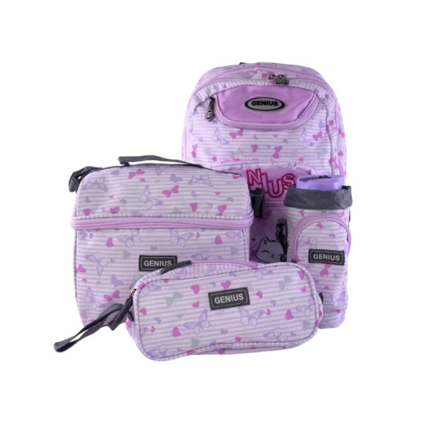 Genius 4pcs Kitty Design Pink 5 Zippers Backpack Set