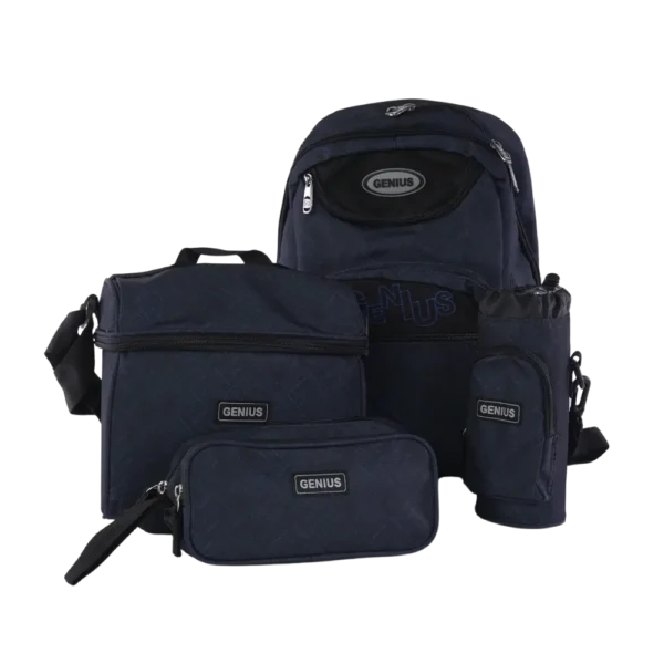 Genius 4pcs Navy And Black 5 Zippers Backpack Set