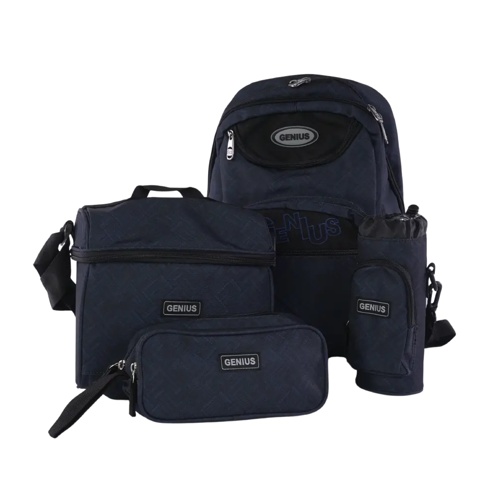 Genius 4pcs Navy And Black 5 Zippers Backpack Set