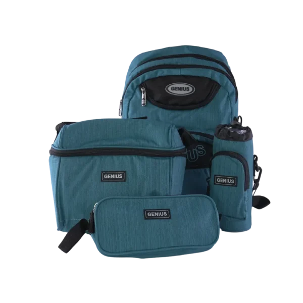 Genius 4pcs Turquoise & Black 5 Zippers Backpack Set