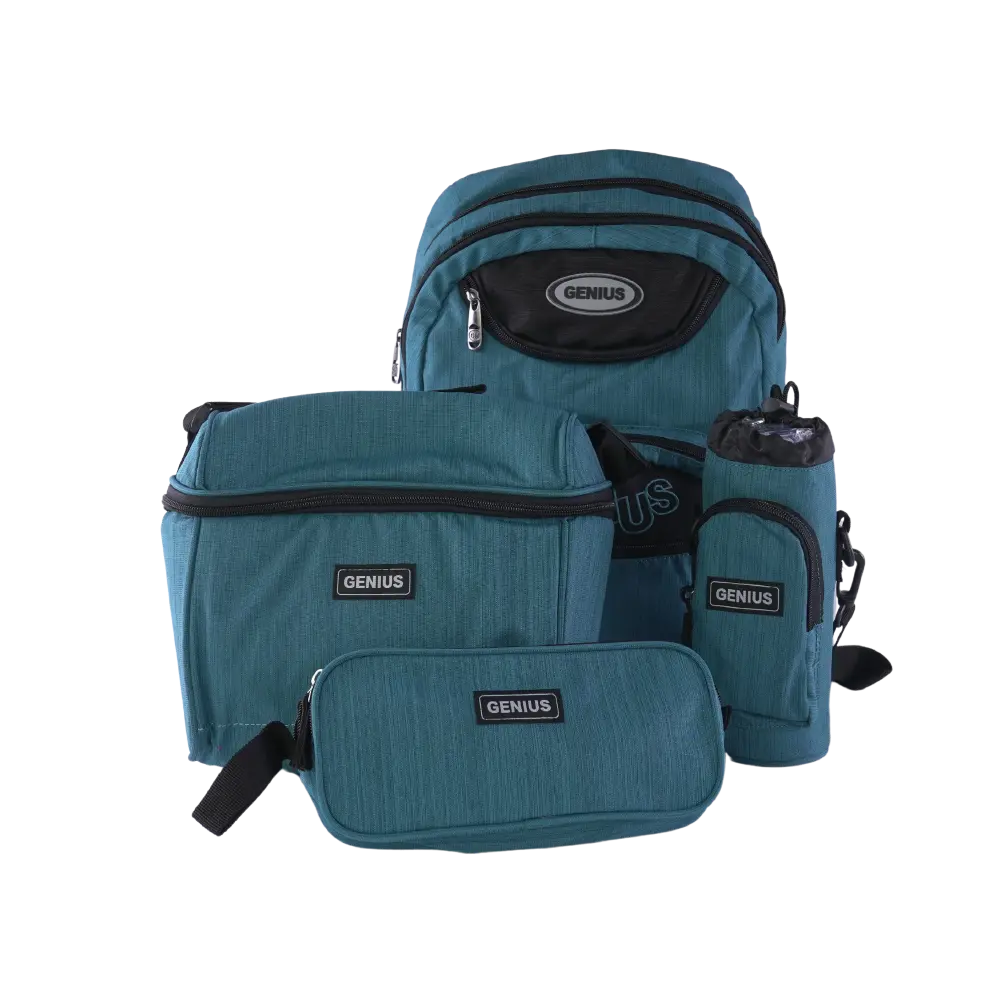 Genius 4pcs Turquoise & Black 5 Zippers Backpack Set