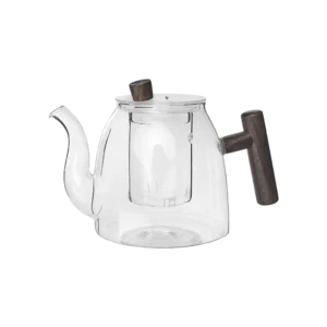 Glass 550ml Polygonal Transparent Tea Pot And Strainer With Wooden Handle